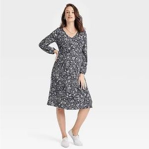 Isabel Navy and White Patterned Maternity Dress, Size S